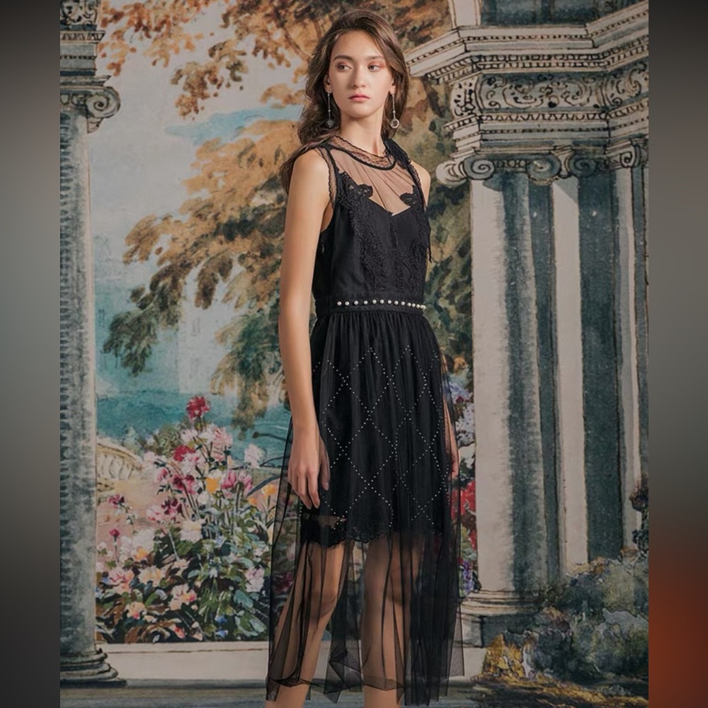 Black Tiered Embellished High Low Sundress